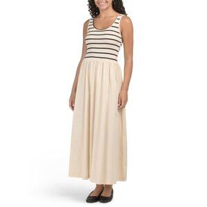 HUNTER & BROWN Black/ivory Knit To Woven Maxi Dress With Striped Bodice
